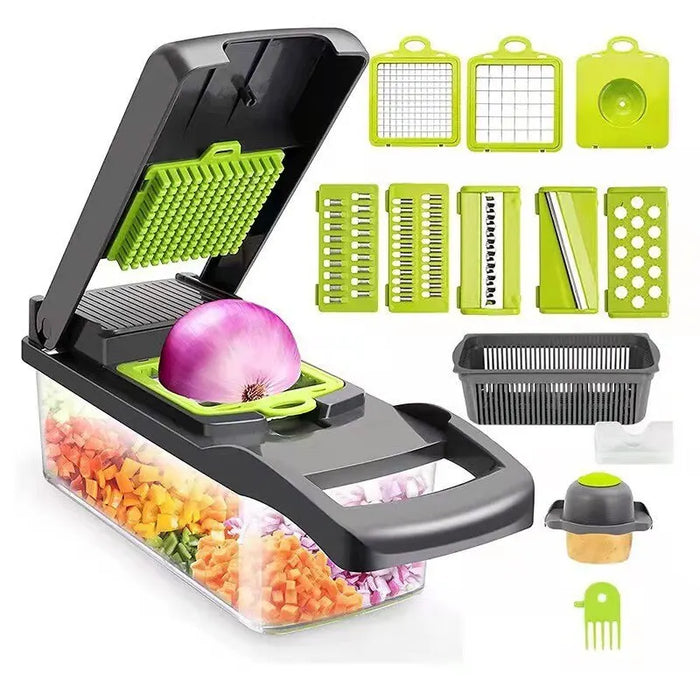 12-in-1 vegetable chopper with container and blades