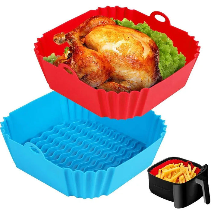 Silicone air fryer liner with roast chicken